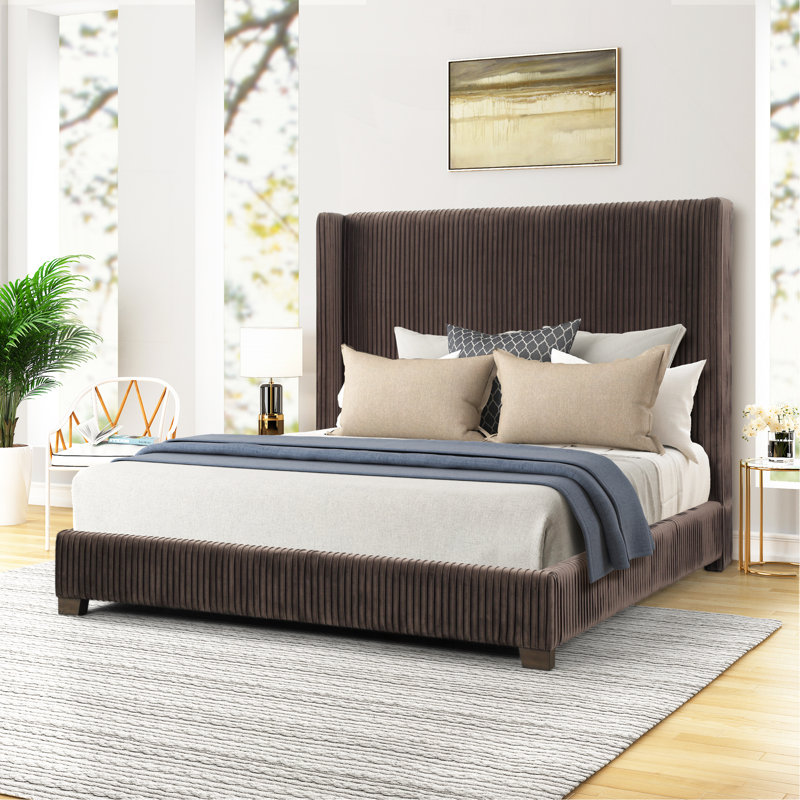 Queen Upholstered Bed In a Box Dark Brown, Queen, Dark Brown