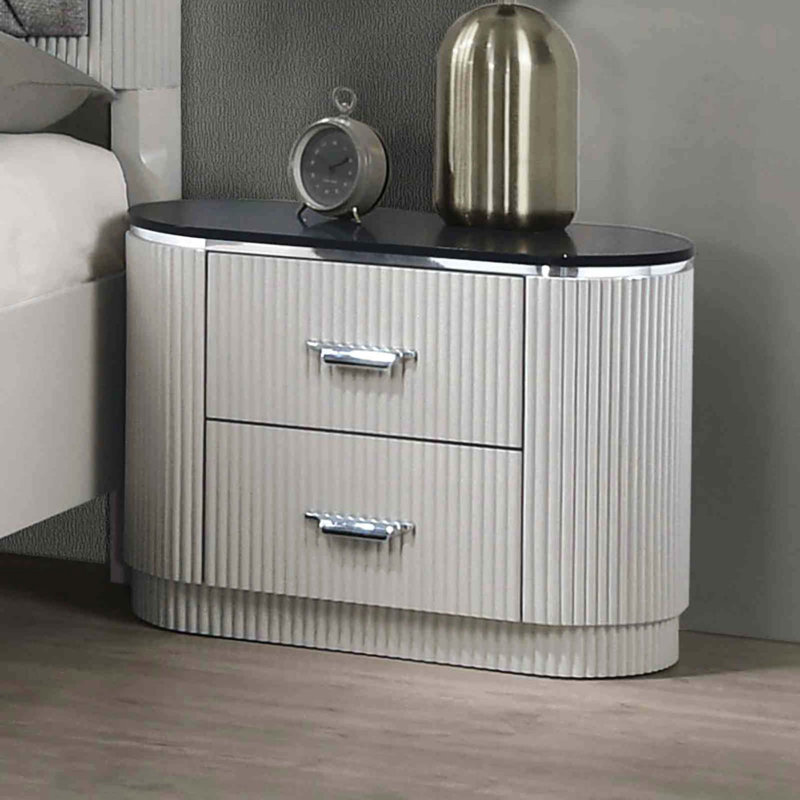 Table de chevet 1 pièce style contemporain avec dessus en pierre et tiroirs à queue d'aronde française et chrome