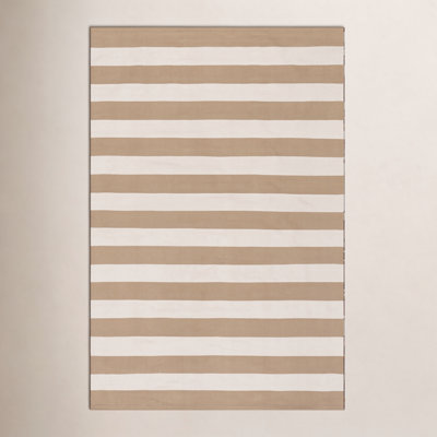 Khaki Hand-Woven Striped Outdoor Rug