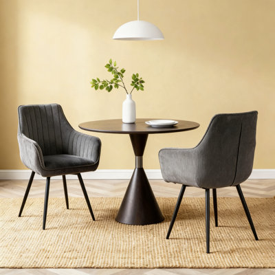 21.67" Wide Corduroy Swivel Armchair With Back (set Of 2) With Black Metal Legs