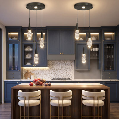 3-Light Modern Crystal Led Dimmable Pendant Light Black