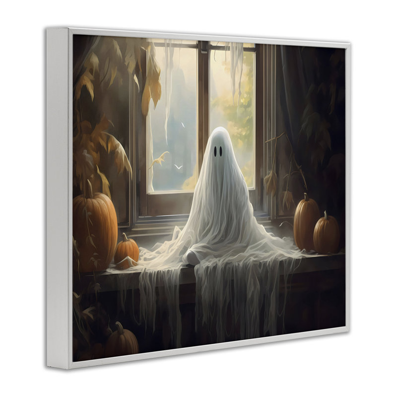 Ghost Sitting In Window, estampe numérique, design par LSR Design Studio, H 11 po x l 14 po, Blanc