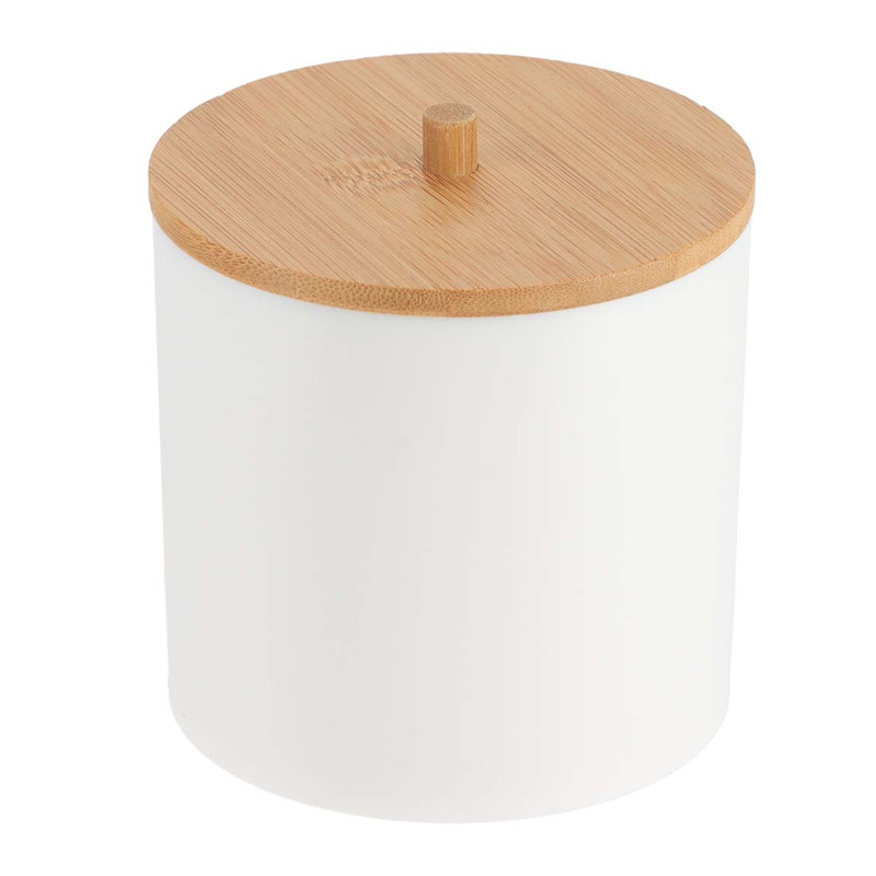 Padang en coton et porte-coton-tige avec plateau en bambou, Blanc bambou