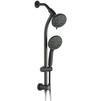 Stainless Steel Slide Bar Shower With Dual Heads And 1.8 Gpm Flow Rate - Matte Black Showerhead Overhead 7 Function Rainfall