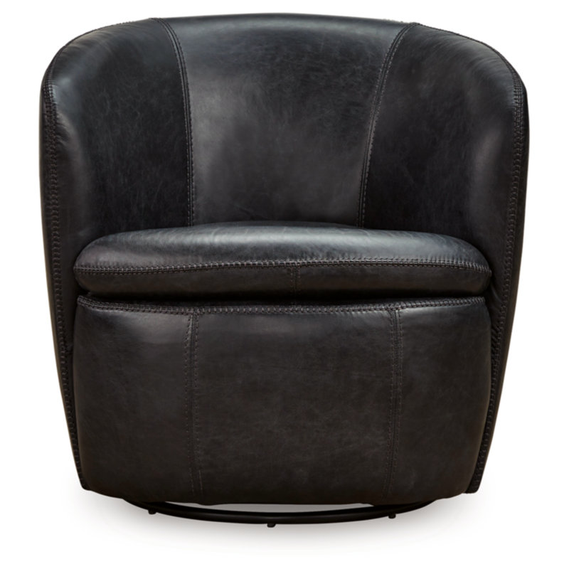 Midnight Black Leather Barrel Swivel Chair