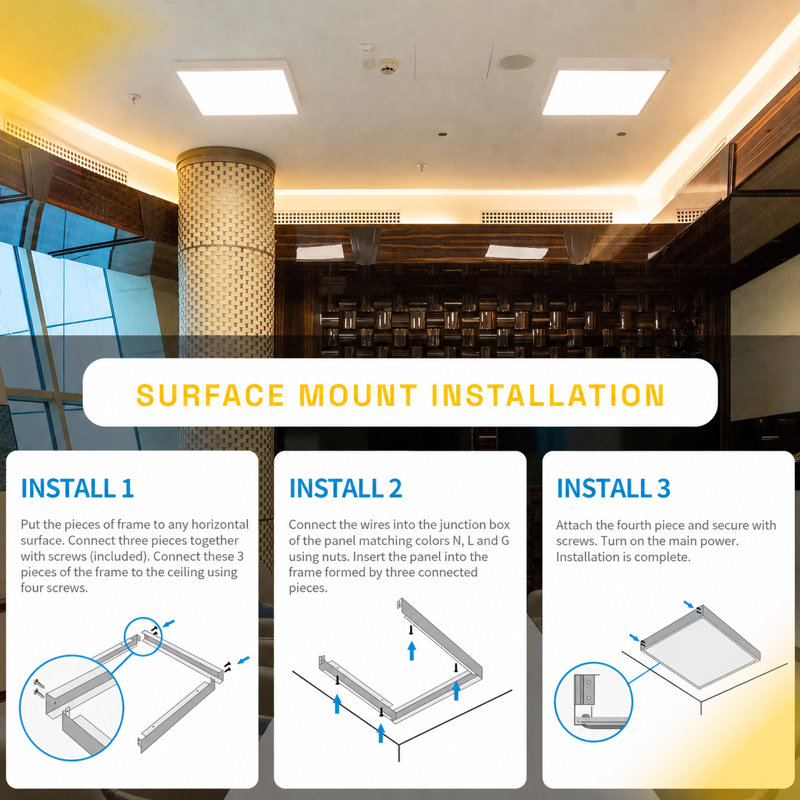 Ensemble de montage en surface 2 x 4 pour les panneaux à DEL, cadre de plafond facile à installer pour les panneaux à rétroéclairage à 2 x 4 DEL, panneau vendu séparément - blanc