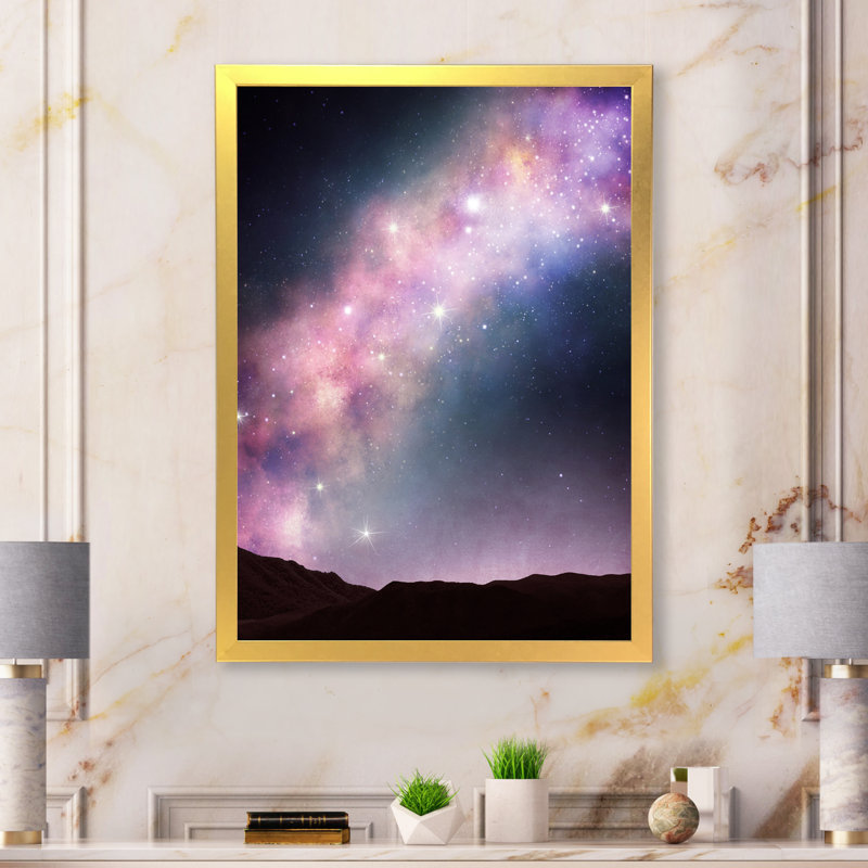 " Space over the Mountains " Watercolor Painting, 32" H x 16" W x 1" D, Gold Picture Framed