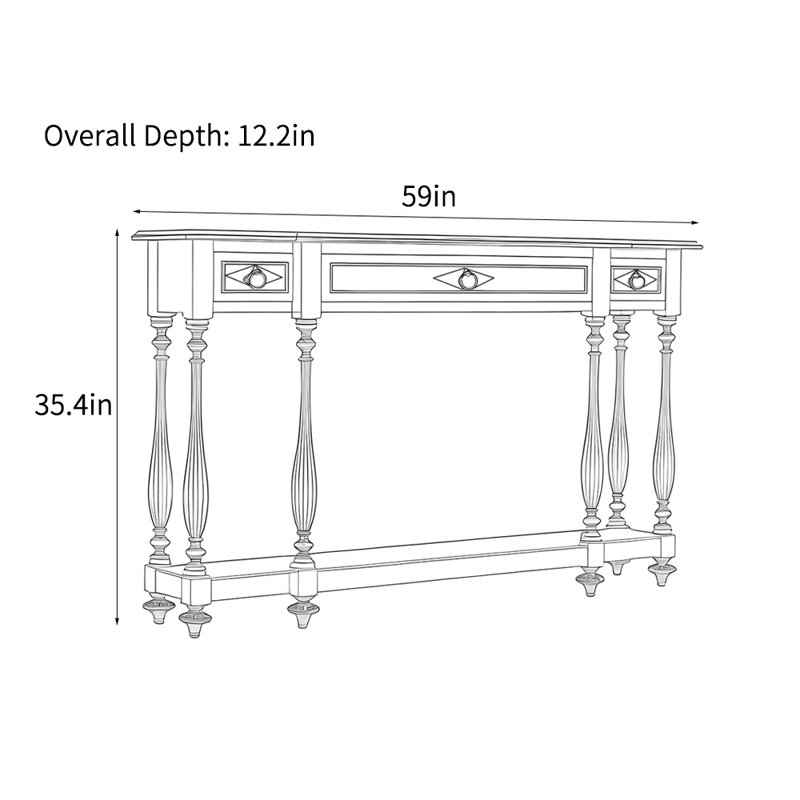 Console de style américain rétro, H 35,4 po x l 59 po x P 12,2 po