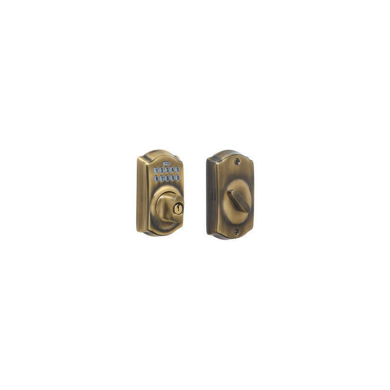 Schlage Keypad Deadbolt with Camelot Trim, Yes, Antique Brass