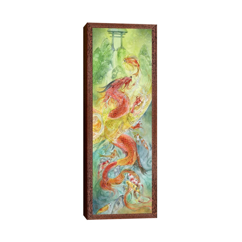 Dragongate by Stephanie Law - Panoramic Painting on Canvas, 152.4 cm H x 50.8 cm W, Classic Brown Wood Framed