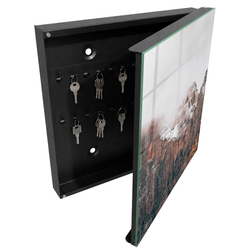 Key cabinet for wall, Opens to the left, 30x30x5, White, Majestic mountains in the fog, full of harmony, 