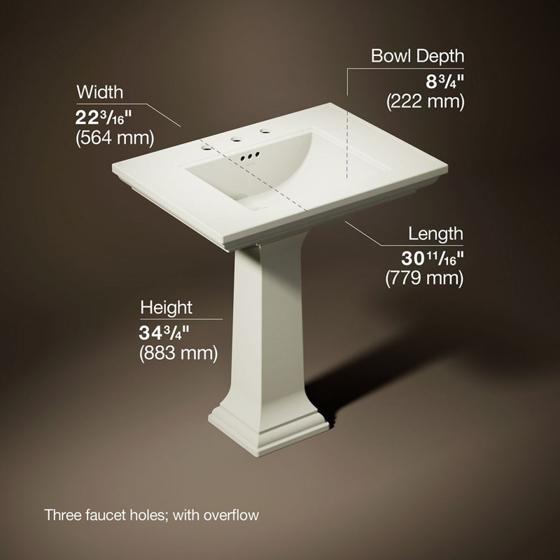 Memoirs® Stately 24" Pedestal Bathroom Sink with 4" Centerset Faucet Holes, Biscuit, 34.75" H x 22.19" W x 30.69" L