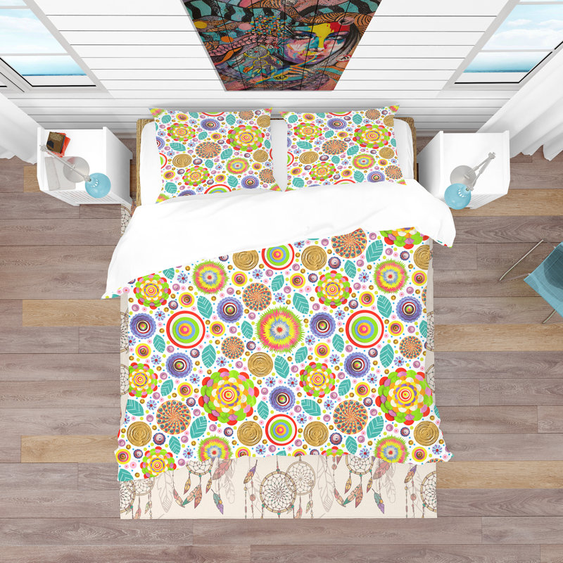 Ensemble de housse de couette bohème et éclectique, Housse de couette très grand + 2 taies décoratives