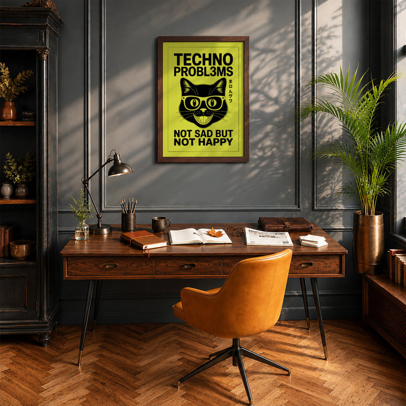 Techno Problems Minimalist - Framed Print, A3 - 42.0 x 29.7 cm, Walnut