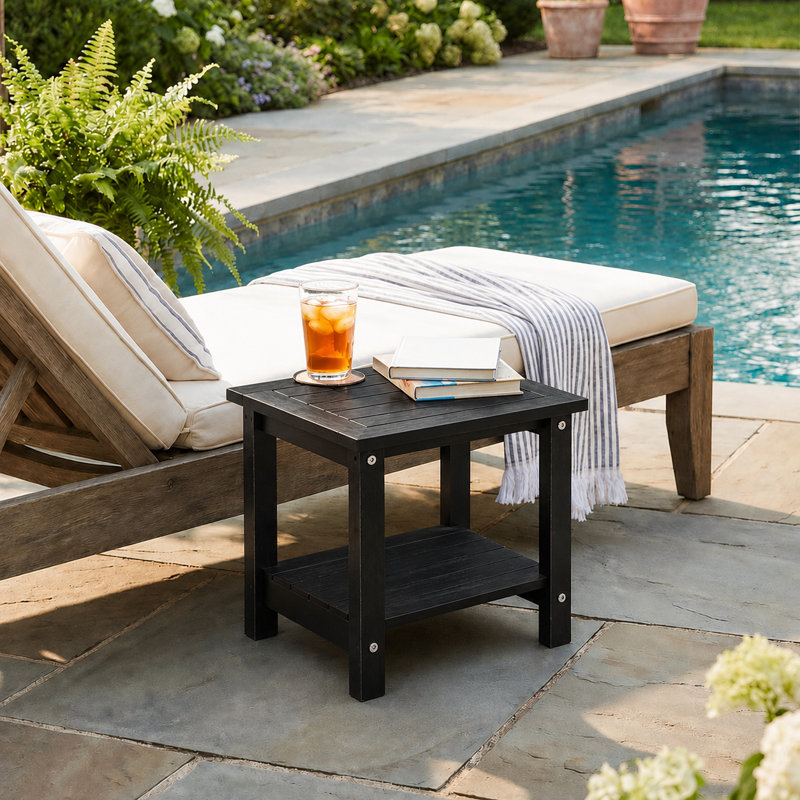 Candrice Rectangular Outdoor Side Table, Black