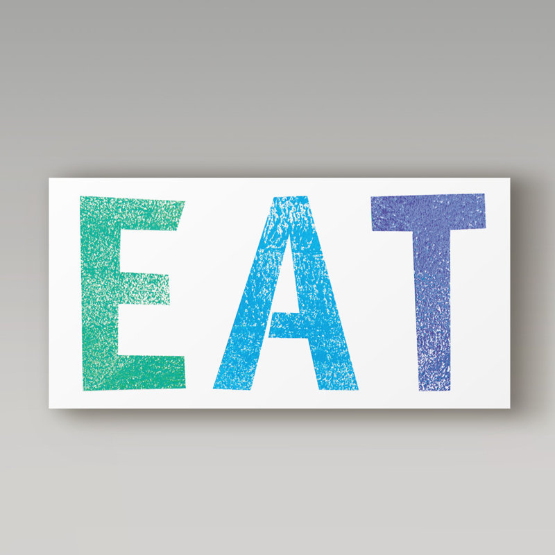 « manger letters », art textuel sur toile tendue, H 10 po x l 19 po x P 2 po