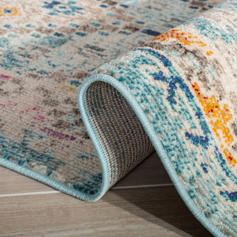 Felty Southwestern Blue/Yellow Area Rug, Rectangle 8' x 10'