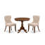 L'ensemble de table de salle à manger 3 pièces comprend 1 table de salle à manger et 2 chaises de cuisine en lin brun clair avec dossier capitonné et têtes de clous - Finition noyer d'acacia-592942748-592942819-559233966