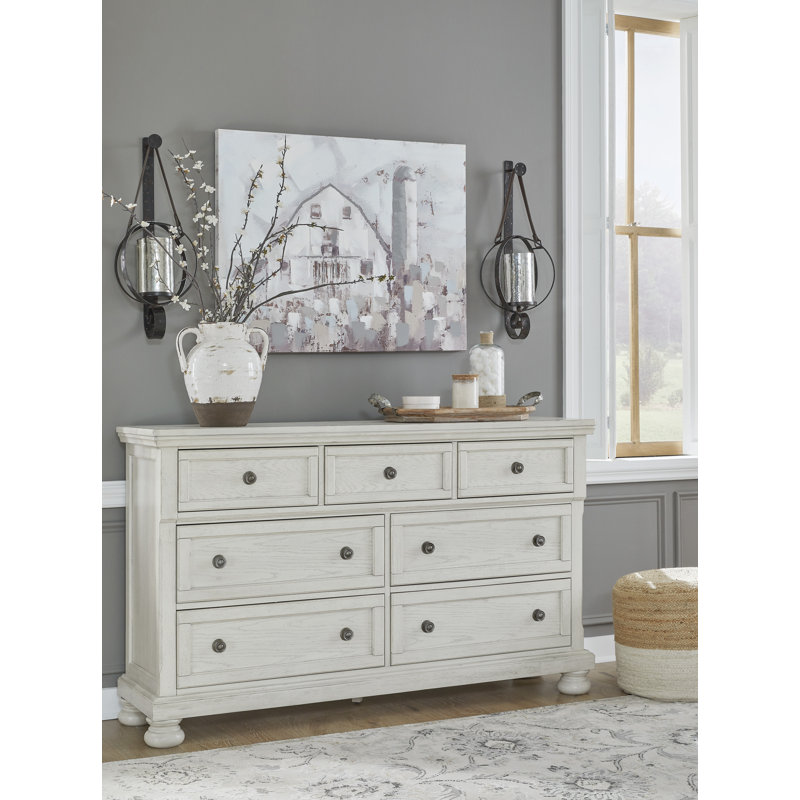 Commode Robbinsdale blanc antique avec 7 tiroirs