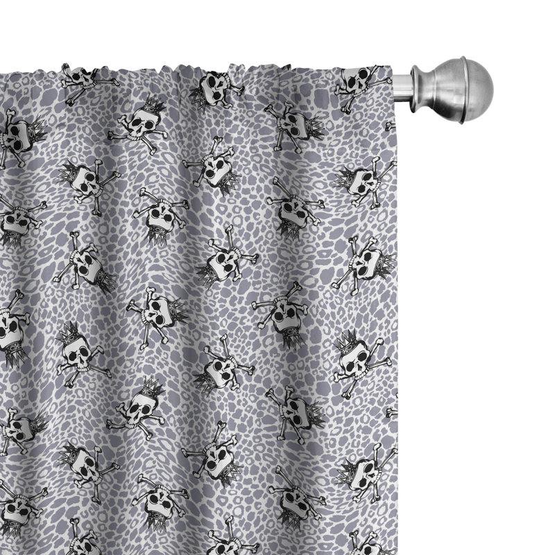 Black and White Skull Pattern Light Filtering Curtain Panels