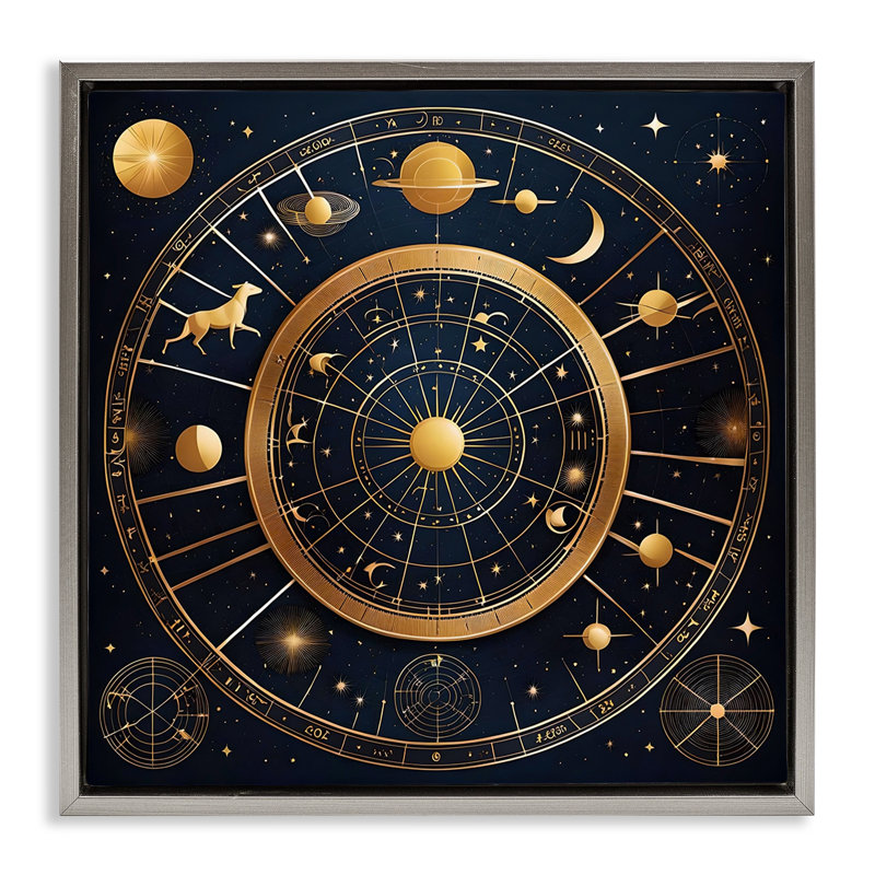 Tableau flottant astrologie astrologique, conception de Tabz Jones, Cadre flottant gris lustré, H 18 po x l 18 po