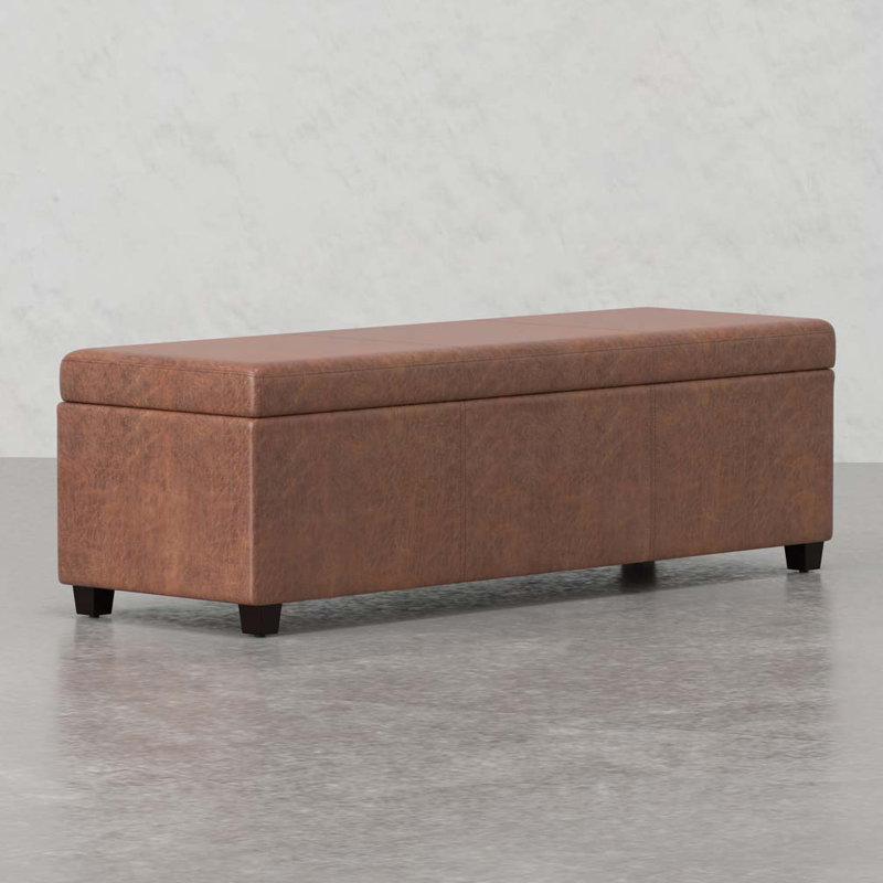 PU Upholstered Storage Ottoman Bench, Brown