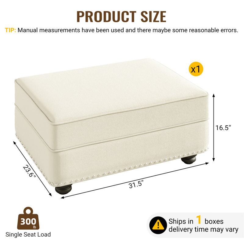 Velvet Ottoman To Combine With Single Seater Sofa, 2 Seater Sofa And 3 Seater Sofa, Suitable For Living Rooms, Apartments, Offices