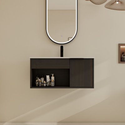 30" Wall-Mounted Single Bathroom Vanity Set With Ceramic Top And Soft Close Door