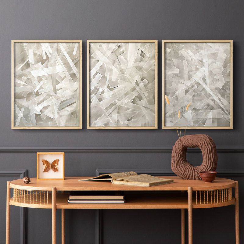 Abstract  Series  XIX  -Set Of 3 Framed Giclee Prints -Ready to Hang, 10" H x 8" W, Natural Framed