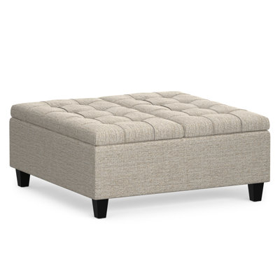 Harrison 36"W Upholstered Vegan Leather Transitional Square Lift-Top Ottoman with Hidden Storage