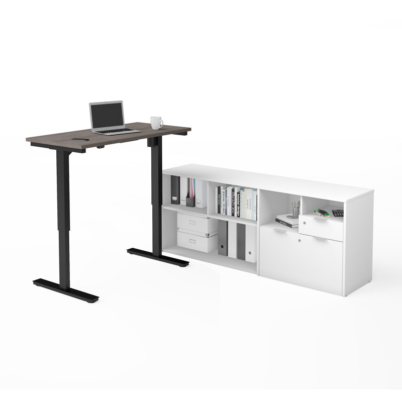 Azpurua Adjustable L-Shaped Standing Desk, Bark Gray & White