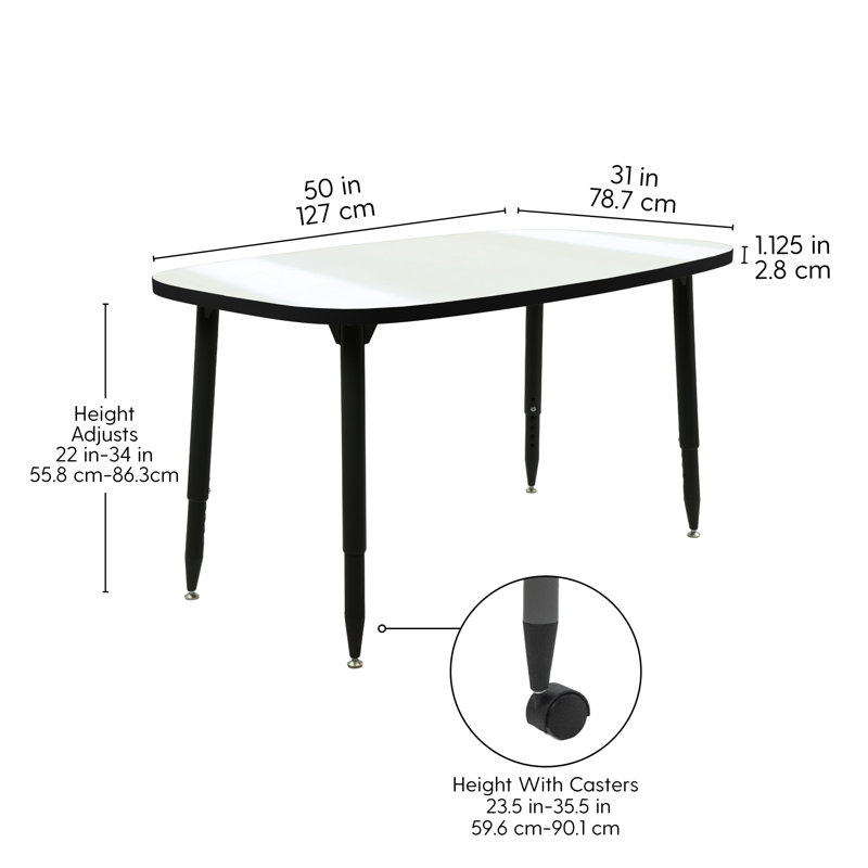 Adapte 31 x 50 Rounded Rectangle Dry-Erase Activity Table with Adjustable Tapered Legs - Whiteboard/Black, Black