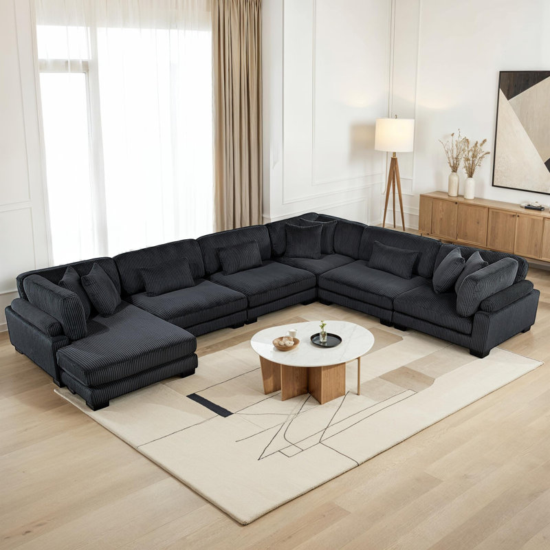 Canapé modulaire moderne en velours côtelé 135 po Hulett, Velours côtelé noir