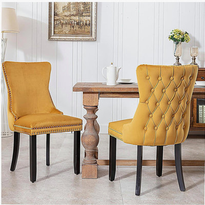 A&A Furniture, chaises de salle à manger avec oreilles arrière et rivets décoratifs sur pieds en bois massif, ensemble de 2, bleu clair