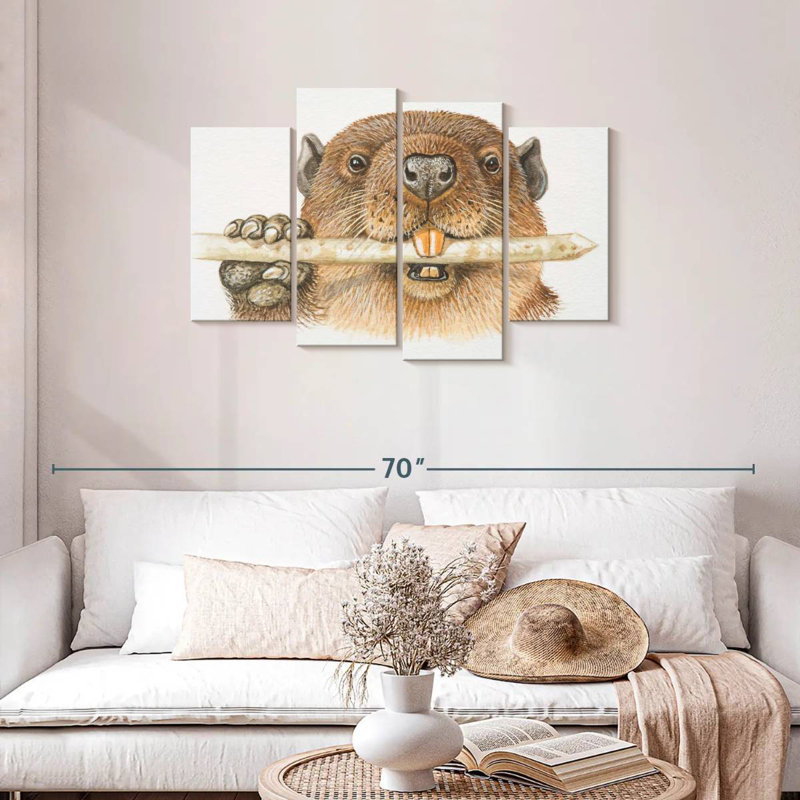Beaver rongeur rongeant une branche, H 27 po x l 43 po