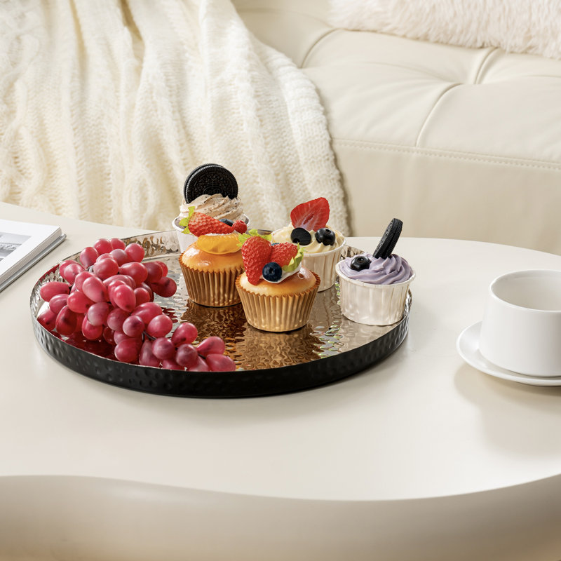 Decorative Round Large Tray, Black/Silver