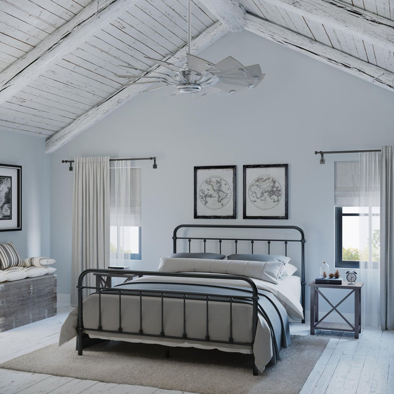 52-Inch Antique Nickel Farmhouse Windmill Ceiling Fan with Remote