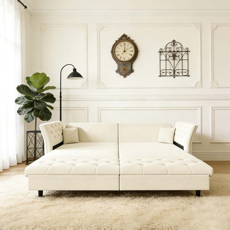 Grand canapé-lit 74,4 po, Beige + blanc