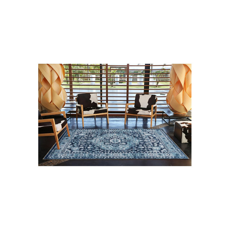 Blue Traditional Pattern Decorative Washable Rug, Runner 4'11" x 9'10" Rug Pad Included
