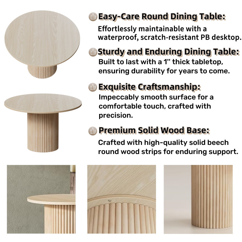 Round Solid Wood Dining Table for 1-6 | Latitude Run®