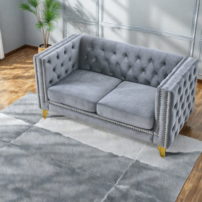 Elegant Velvet Sofas, Gray Upholstery, Modern Chesterfield Style For Living Room