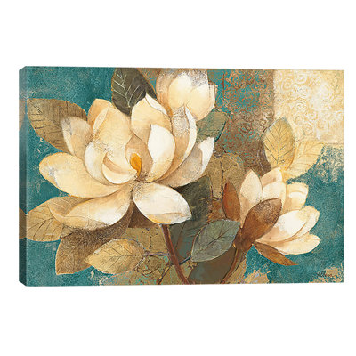 Turquoise Magnolias by Albena Hristova - Wrapped Canvas Print