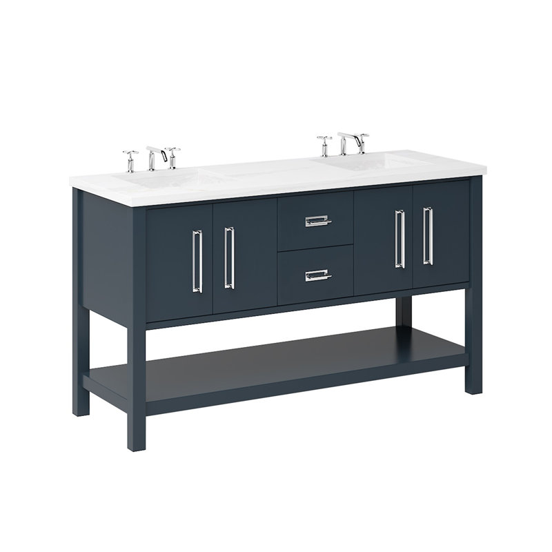 Kiawah Double Bath Vanity, Hague Blue, Polished Chrome, 72"