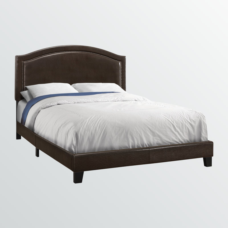 Mirari Transitional Brown Leather Look Queen Size Upholstered Bed, 51.39'' H X 64.21'' W X 85.58'' L