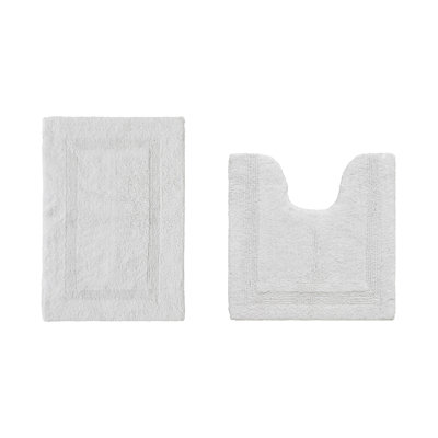 Lux Premium 100% Cotton 2370 GSM 2-Piece Bath Rug Set, Ultra Soft Super Absorbent Reversible Tufted Bathroom Mats, Machine Washable, OEKO-TEX® Certified Bath Rugs for Bathroom, Shower & Tub, White