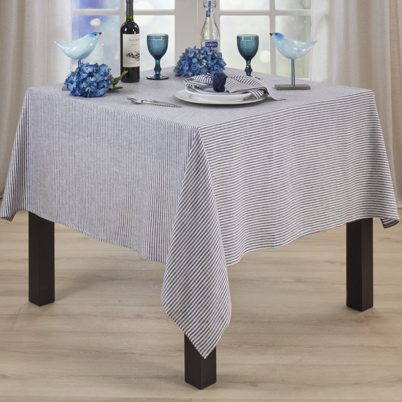 Nappe à rayures en mélange de lin Farmhouse, 60 po x 60 po, Marine