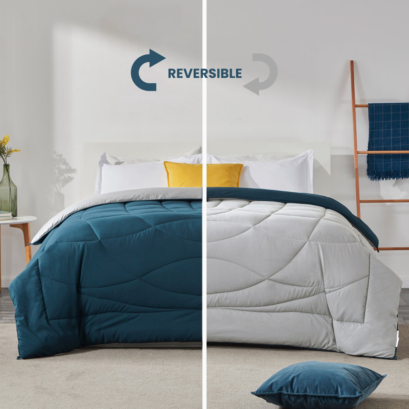 Box Stitch Comforter, Full/Queen Comforter, Teal/Silver Gray
