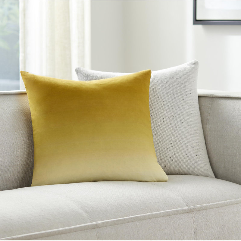 Deadra Ombre Linen Reversible Throw Pillow, Mustard, 20" x 20", Down