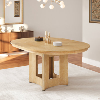 TOPMAX Farmhouse Extendable Round Dining Table with 16inch Removable Leaf for Small Places, Natural