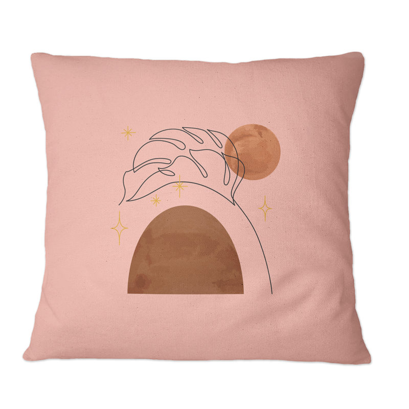 Abstrait avec feuille tropicale sur fond rose I - Coussin décoratif imprimé tropical, 16 po x 16 po
